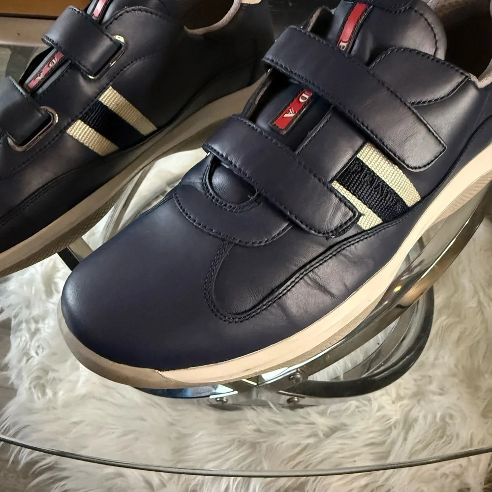 Prada Men's Navy Sneakers with White and Red Details - Picture 7 of 13